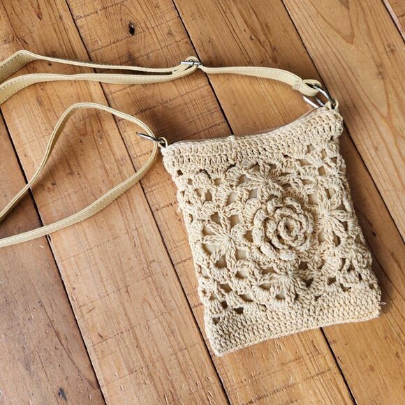 🌻cream crochet crossbody bag purse - Picture 3 of 7
